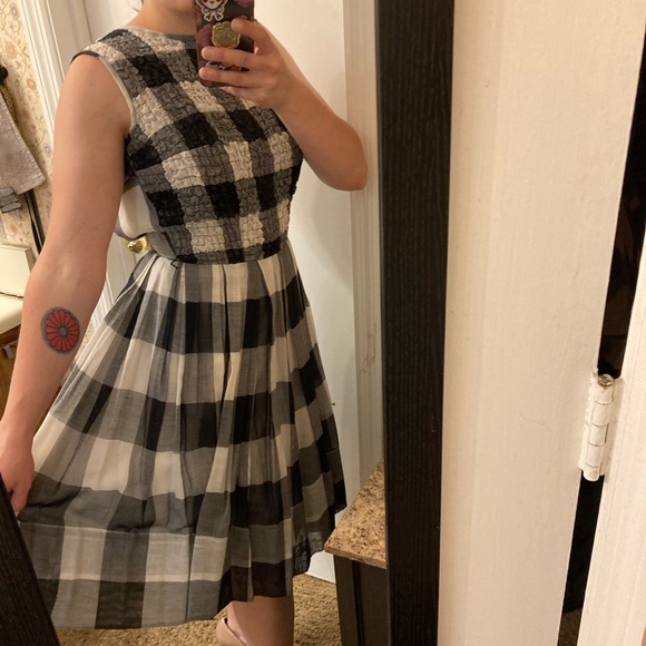 VINTAGE 1960s Black and White Checkered Dress - Picture 4 of 7